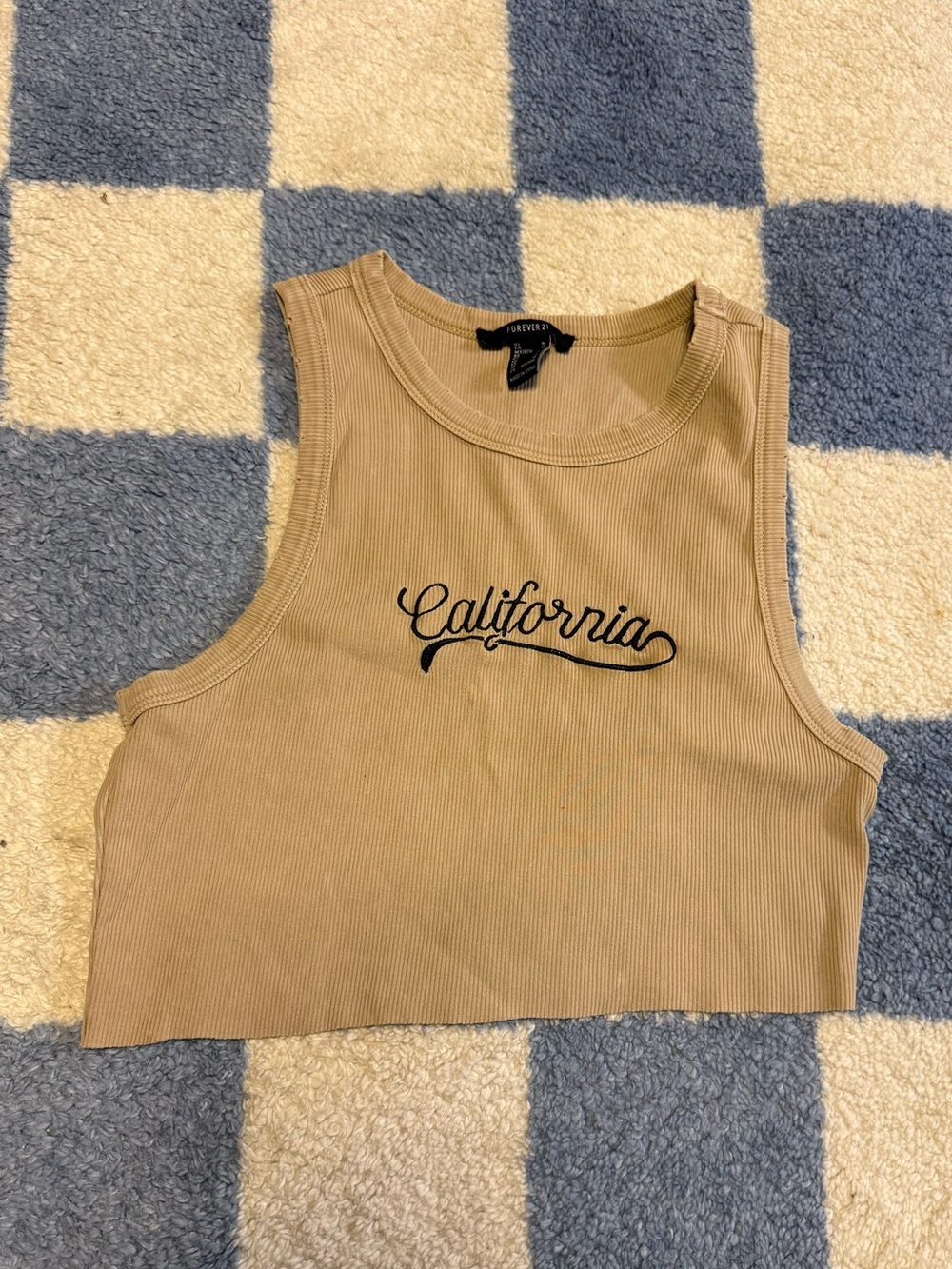 Forever 21 Tan Ribbed 'California' Crop Tank